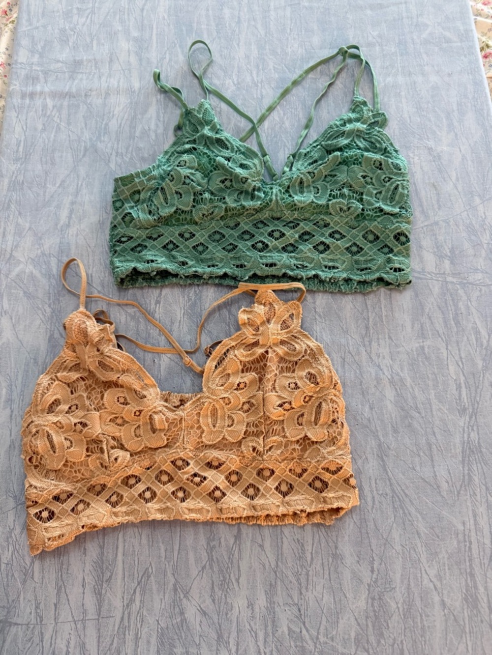 Lace Bralette Crop Top - Green and Beige